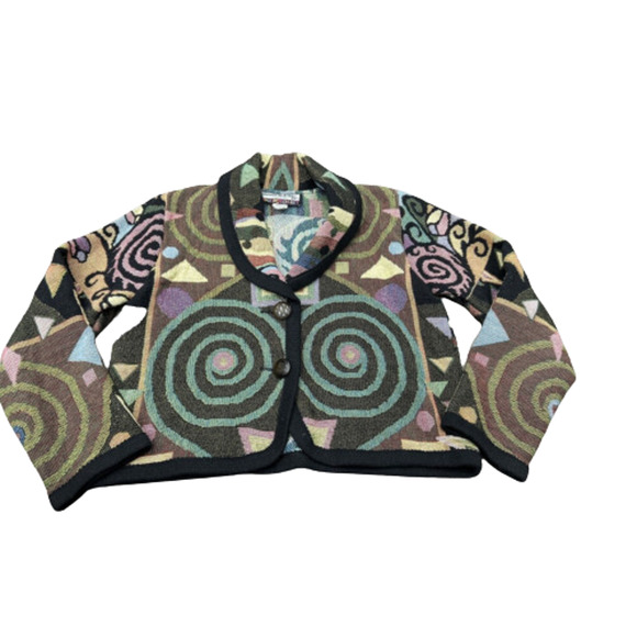 Vtg Its In The Bag Unge-Potch-Ket Sz Small Tapestry Button Jacket Art To Wear - Picture 1 of 9
